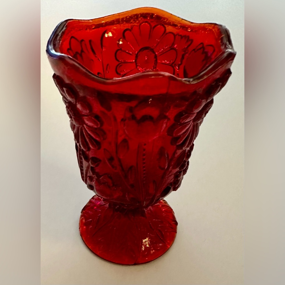 Fenton Ruby Red Floral Embossed Compote - Picture 2 of 11
